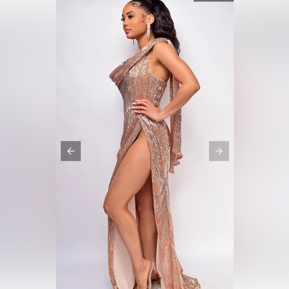 Gala dress Letitia Gold A-symmetrical Fitted Sequin Gown Emprada size M - Picture 2 of 7